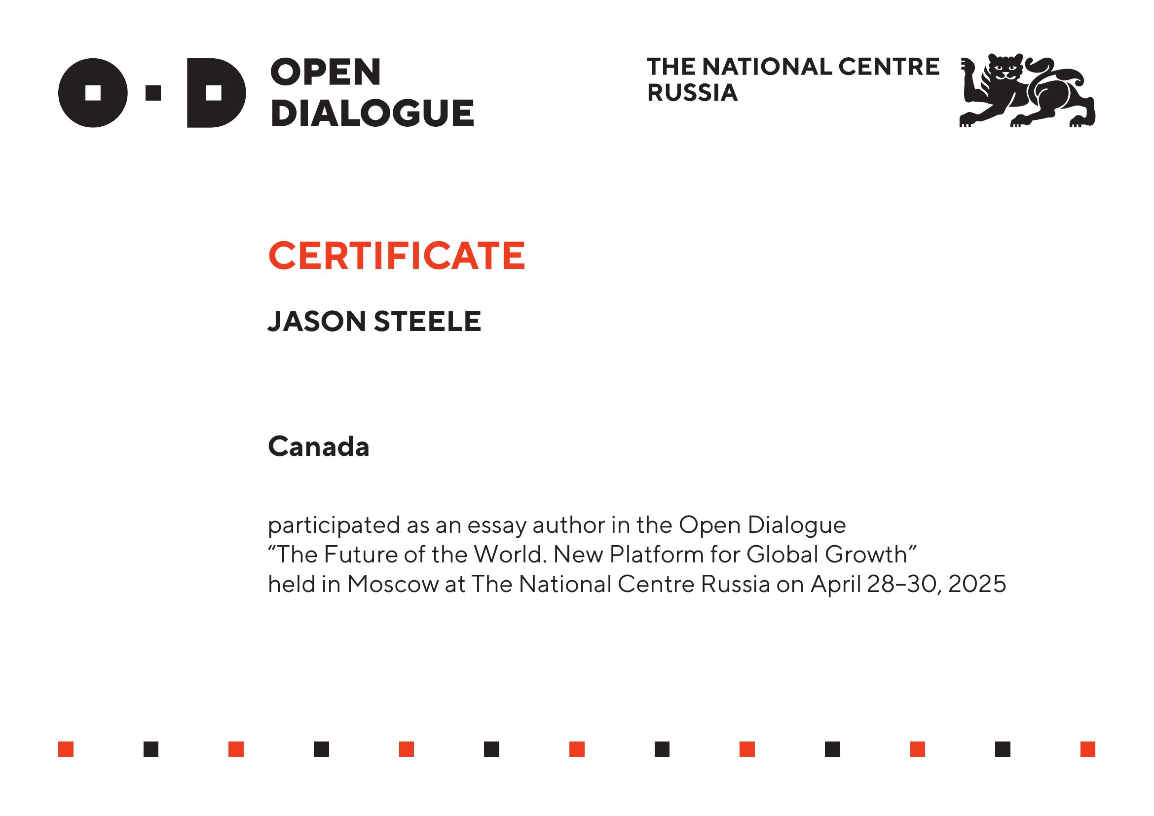 Jason Steele Certificate – Open Dialogue 2025